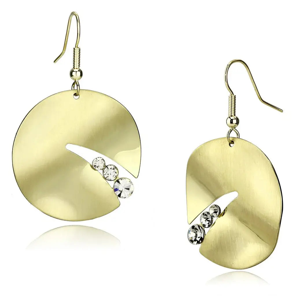 LO2742 - Matte Gold & Gold Iron Earrings with Top Grade Crystal in Clear - Alamode - Flyclothing LLC