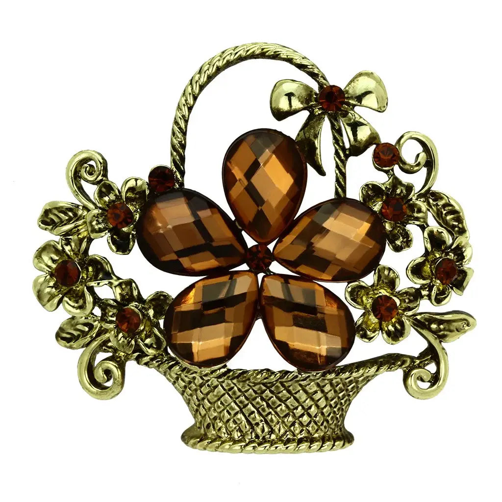 LO2760 - Antique Copper White Metal Brooches with Synthetic Acrylic in Smoked Quartz - Alamode - Flyclothing LLC