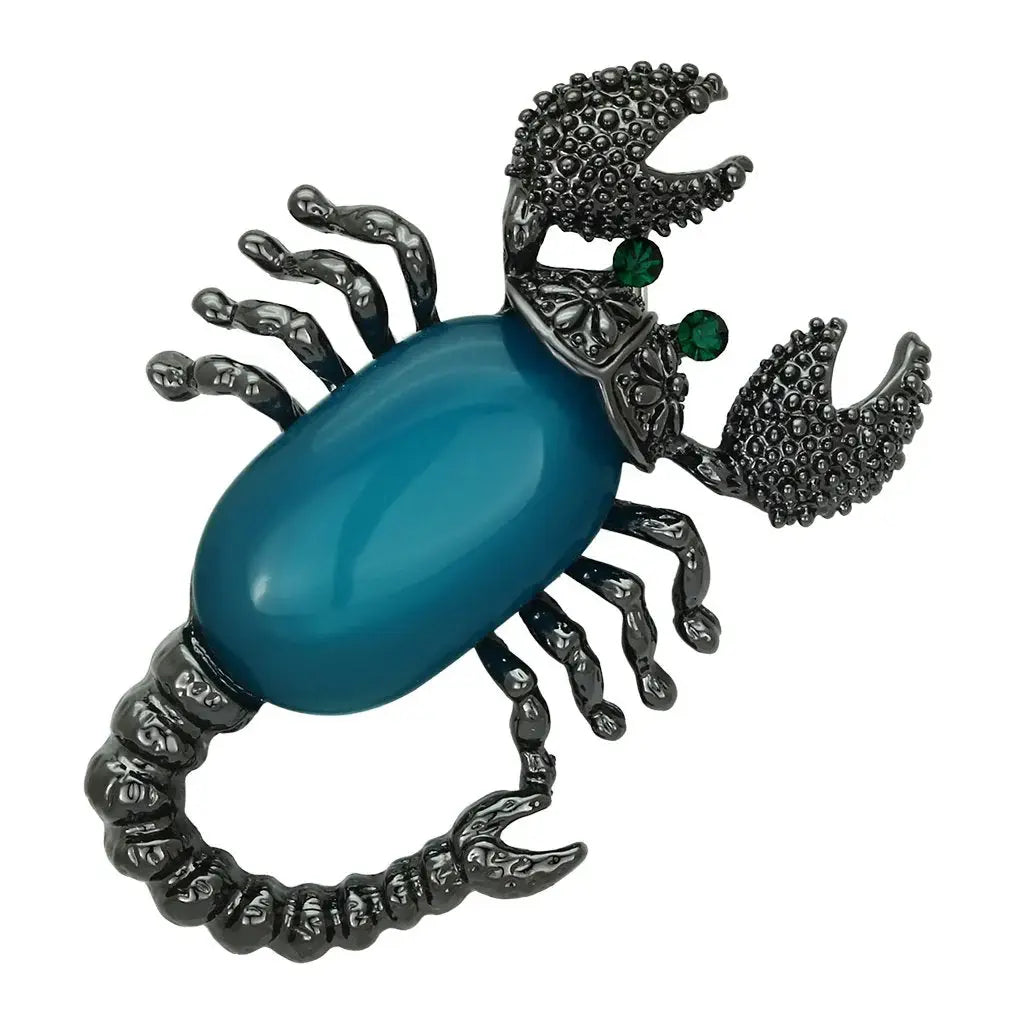 LO2763 - Ruthenium White Metal Brooches with Synthetic Synthetic Stone in Capri Blue - Alamode - Flyclothing LLC
