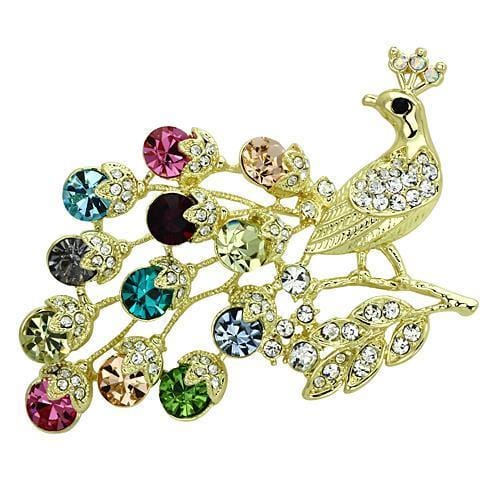 LO2770 - Flash Gold White Metal Brooches with Top Grade Crystal  in Multi Color - Alamode