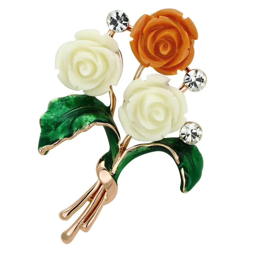 LO2790 - Flash Rose Gold White Metal Brooches with Synthetic Synthetic Stone in Multi Color - Alamode - Flyclothing LLC