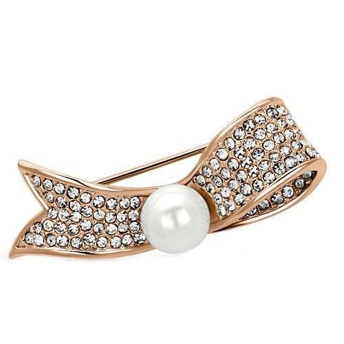 LO2800 - Flash Rose Gold White Metal Brooches with Synthetic Pearl in White - Alamode