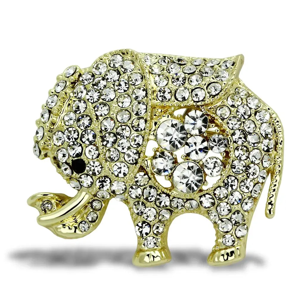 LO2804 - Flash Gold White Metal Brooches with Top Grade Crystal in Clear - Alamode - Flyclothing LLC