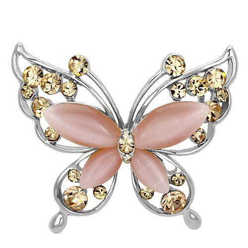 LO2805 - Imitation Rhodium White Metal Brooches with Synthetic Cat Eye in Light Rose - Alamode - Flyclothing LLC