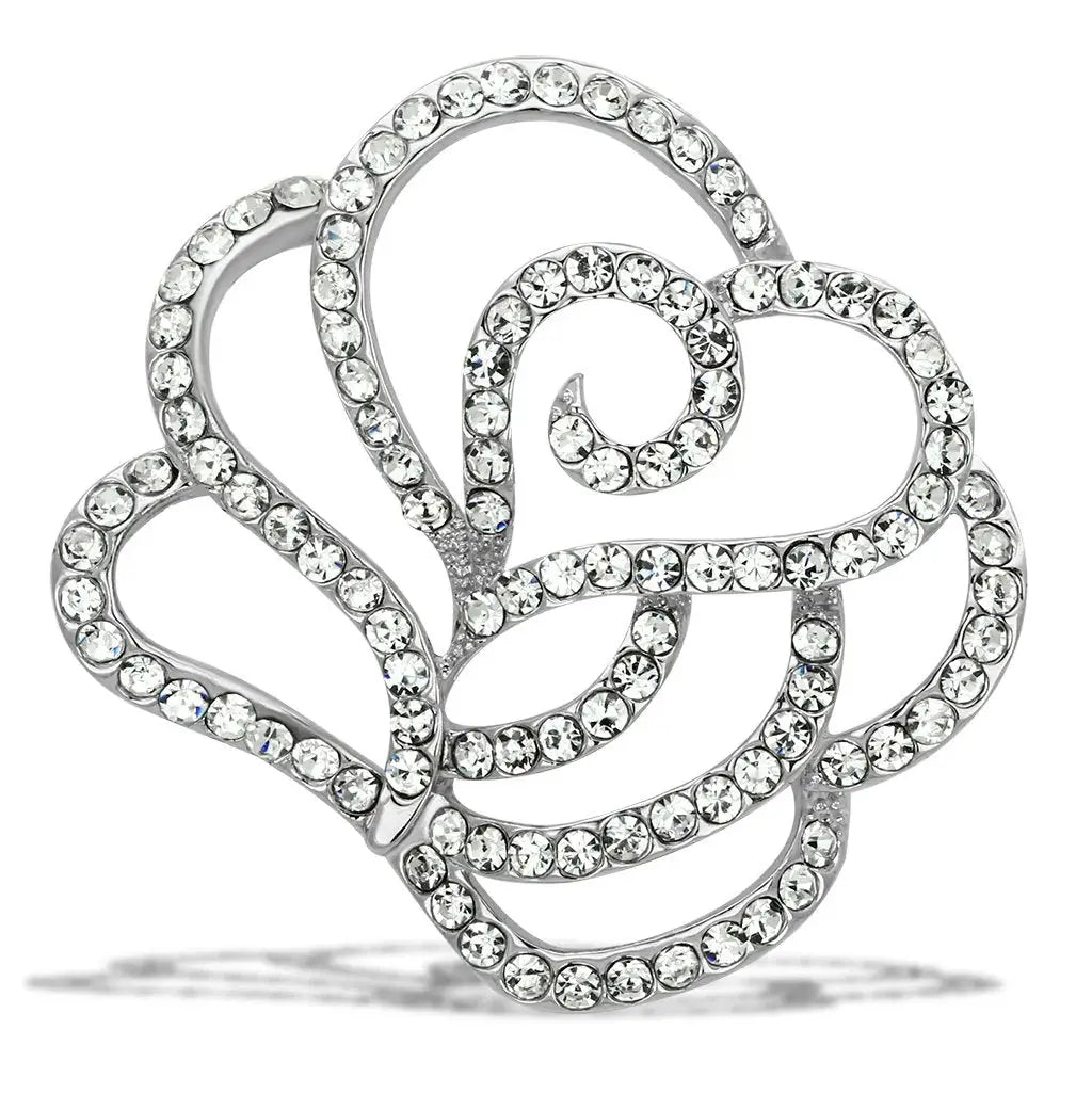 LO2814 - Flash Gold White Metal Brooches with Top Grade Crystal in Clear - Alamode - Flyclothing LLC
