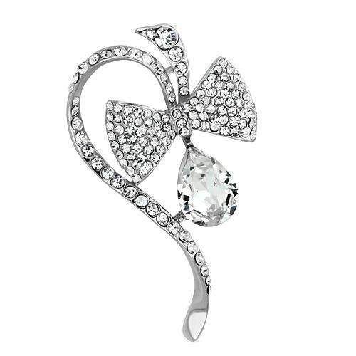 LO2831 - Imitation Rhodium White Metal Brooches with Synthetic Synthetic Glass in Clear - Alamode - Flyclothing LLC