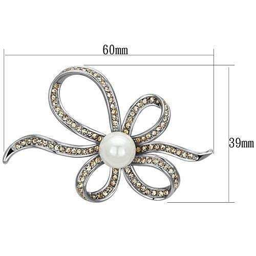 LO2840 - Imitation Rhodium White Metal Brooches with Synthetic Pearl in White - Alamode - Flyclothing LLC