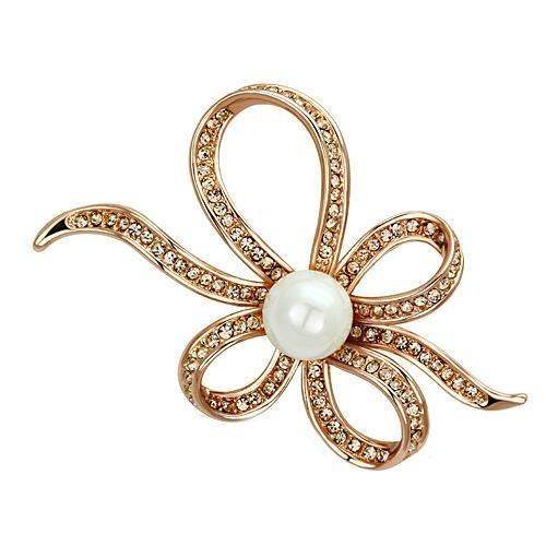 LO2841 - Flash Rose Gold White Metal Brooches with Synthetic Pearl in White - Alamode - Flyclothing LLC