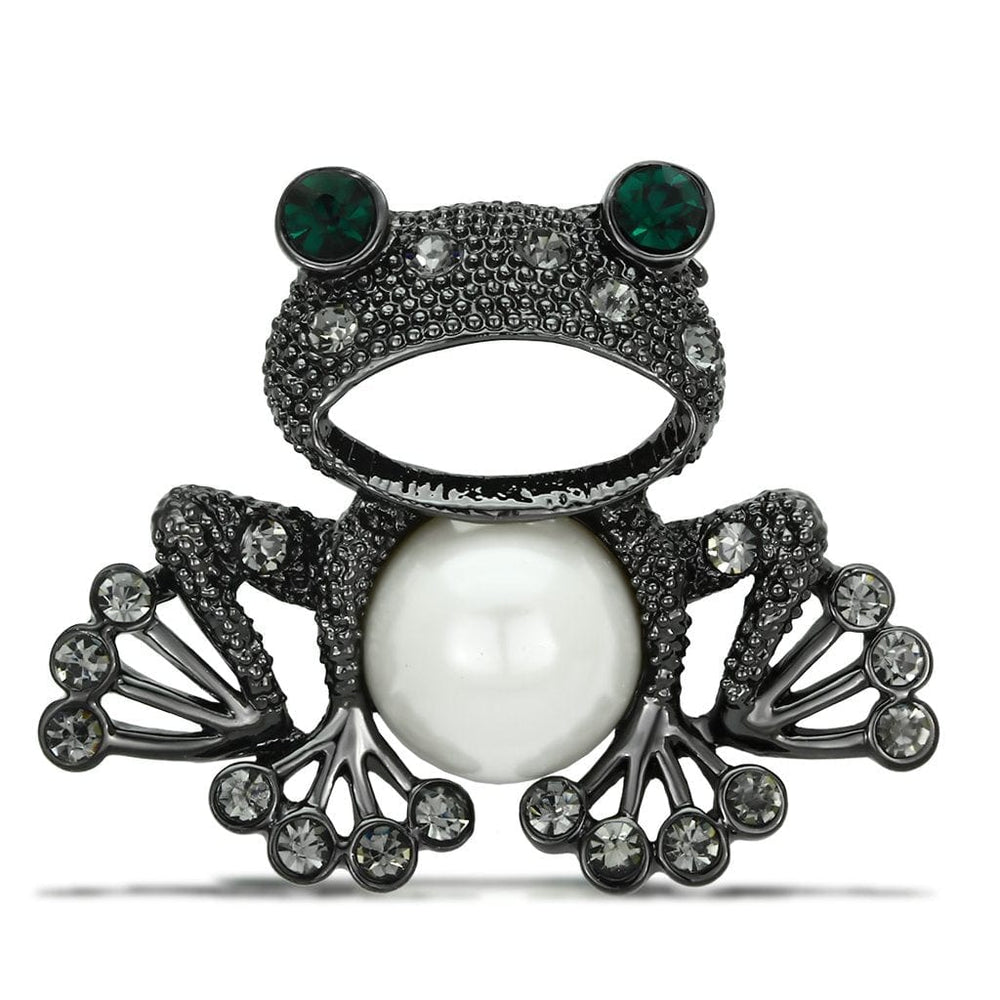 LO2845 - Ruthenium White Metal Brooches with Synthetic Pearl in White - Alamode