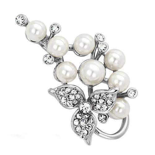 LO2852 - Imitation Rhodium White Metal Brooches with Synthetic Pearl in White - Alamode - Flyclothing LLC
