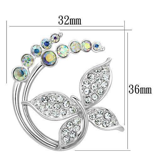 LO2860 - Imitation Rhodium White Metal Brooches with Top Grade Crystal in Aurora Borealis (Rainbow Effect) - Alamode - Flyclothing LLC