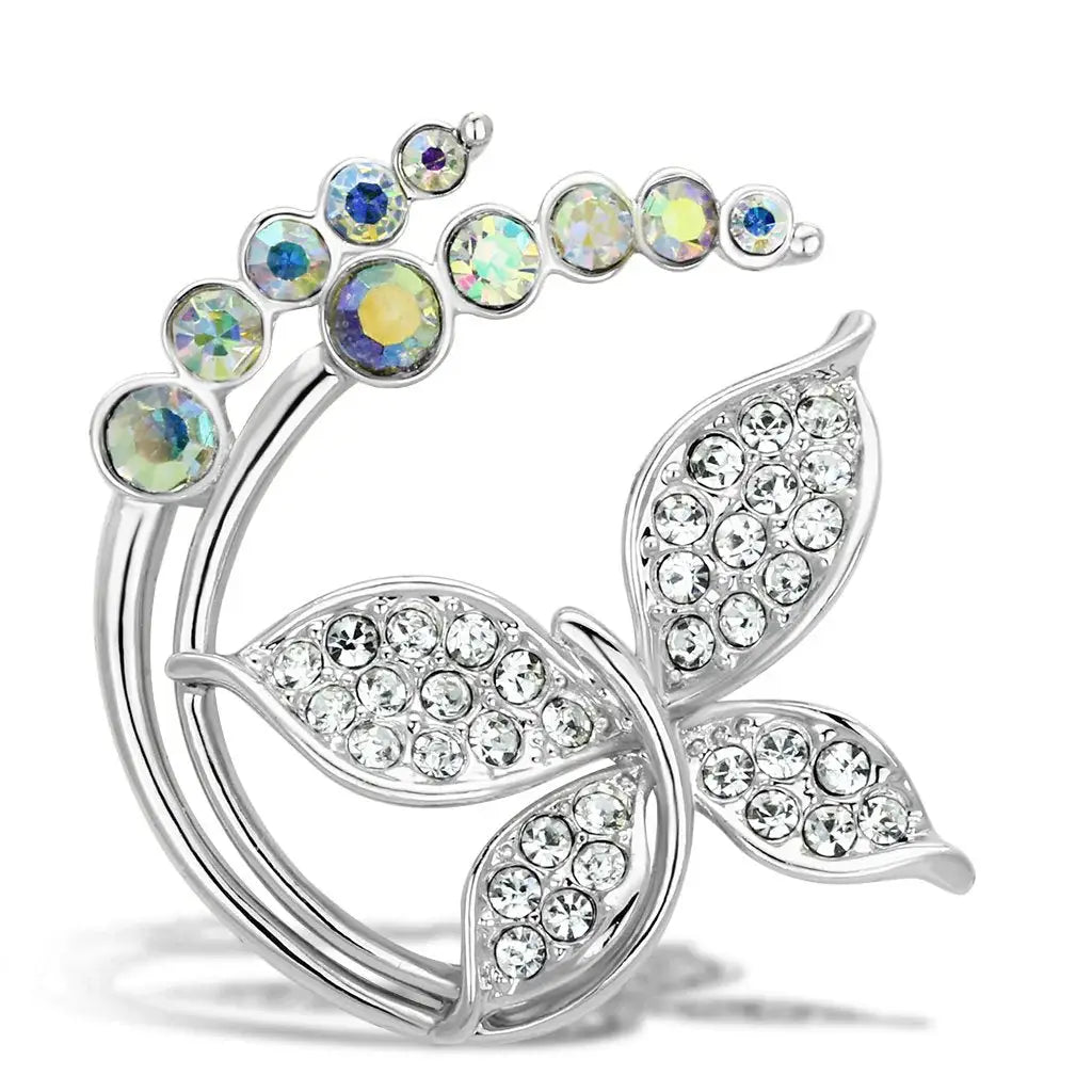 LO2861 - Flash Gold White Metal Brooches with Top Grade Crystal in Aurora Borealis (Rainbow Effect) - Alamode - Flyclothing LLC