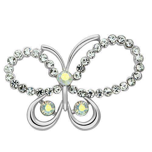 LO2864 - Imitation Rhodium White Metal Brooches with Top Grade Crystal in Aurora Borealis (Rainbow Effect) - Alamode - Flyclothing LLC