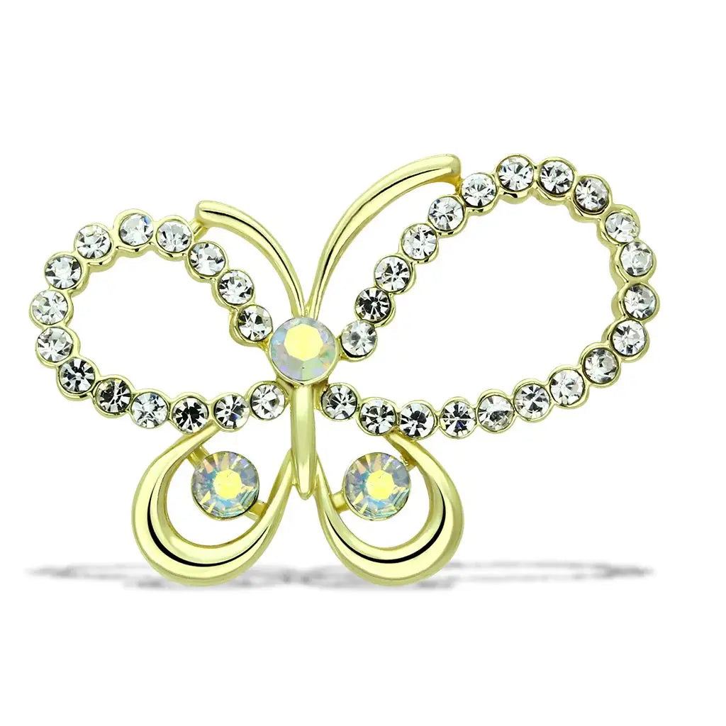 LO2865 - Flash Gold White Metal Brooches with Top Grade Crystal in Aurora Borealis (Rainbow Effect) - Alamode - Flyclothing LLC