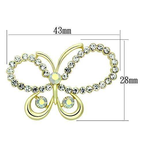 LO2865 - Flash Gold White Metal Brooches with Top Grade Crystal in Aurora Borealis (Rainbow Effect) - Alamode - Flyclothing LLC