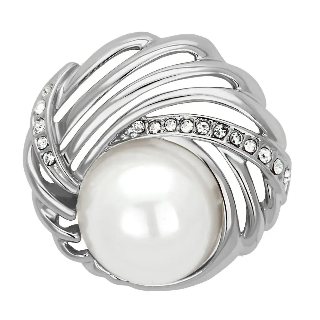 LO2867 - Flash Rose Gold White Metal Brooches with Synthetic Pearl in White - Alamode - Flyclothing LLC