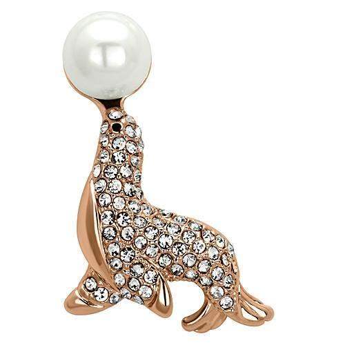 LO2873 - Flash Rose Gold White Metal Brooches with Synthetic Pearl in White - Alamode - Flyclothing LLC