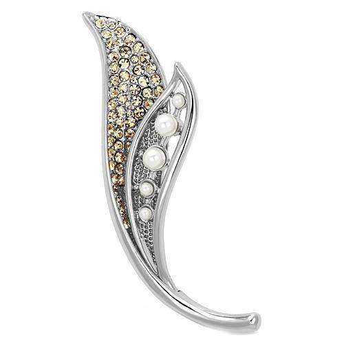 LO2876 - Imitation Rhodium White Metal Brooches with Synthetic Pearl in White - Alamode - Flyclothing LLC