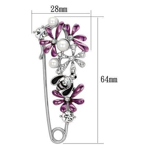 LO2878 - Imitation Rhodium White Metal Brooches with Synthetic Pearl in White - Alamode - Flyclothing LLC