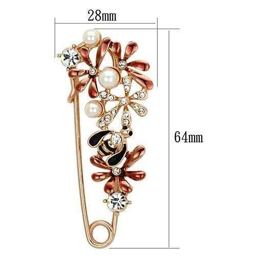 LO2879 - Flash Rose Gold White Metal Brooches with Synthetic Pearl in White - Alamode - Flyclothing LLC