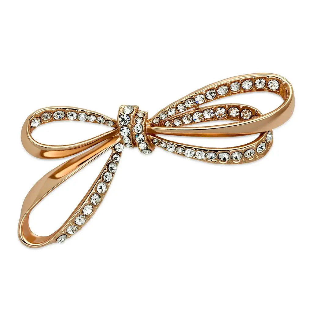 LO2891 - Flash Rose Gold White Metal Brooches with Top Grade Crystal in Clear - Alamode - Flyclothing LLC