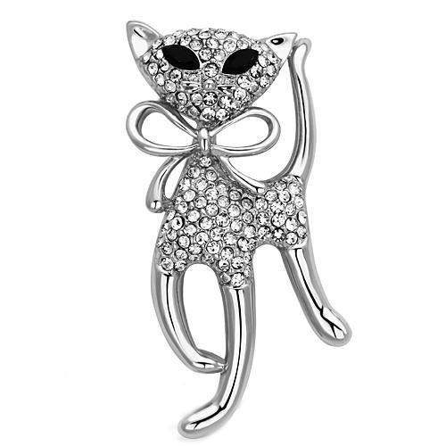 LO2900 - Imitation Rhodium White Metal Brooches with Top Grade Crystal in Jet - Alamode - Flyclothing LLC