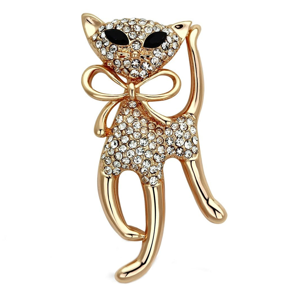LO2901 - Flash Rose Gold White Metal Brooches with Top Grade Crystal  in Jet - Alamode