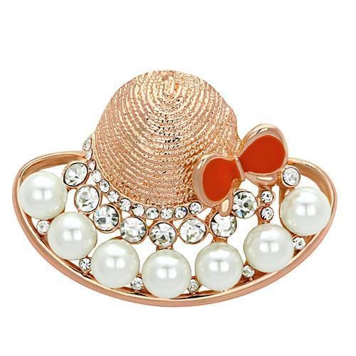 LO2902 - Flash Rose Gold White Metal Brooches with Synthetic Pearl in White - Alamode