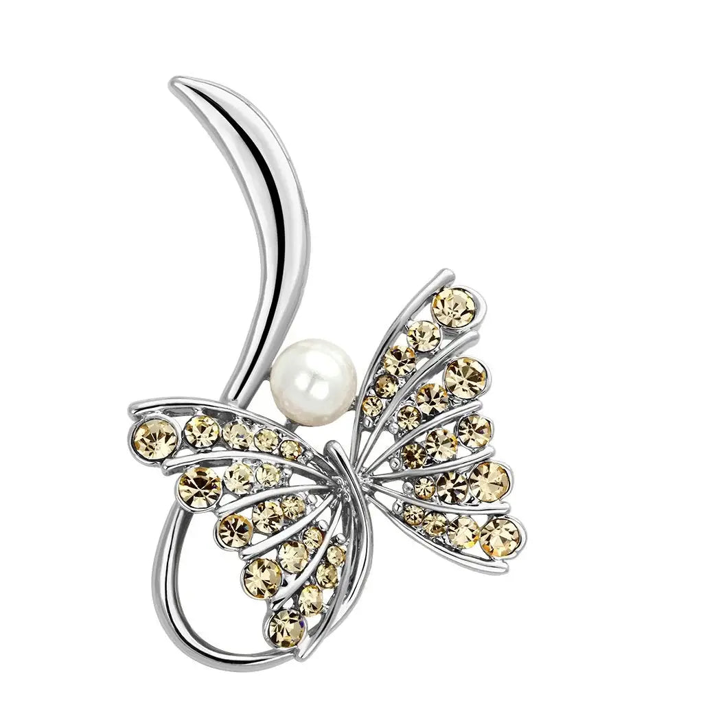 LO2903 - Flash Rose Gold White Metal Brooches with Synthetic Pearl in White - Alamode - Flyclothing LLC