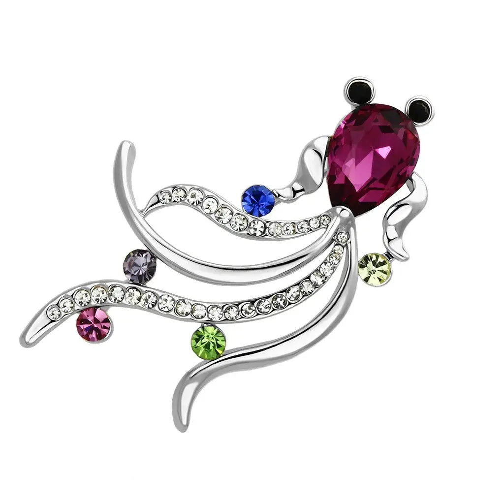 LO2905 - Flash Rose Gold White Metal Brooches with Synthetic Glass Bead in Fuchsia - Alamode - Flyclothing LLC