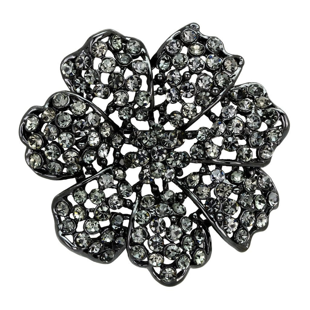 LO2919 - Ruthenium White Metal Brooches with Top Grade Crystal  in Black Diamond - Alamode