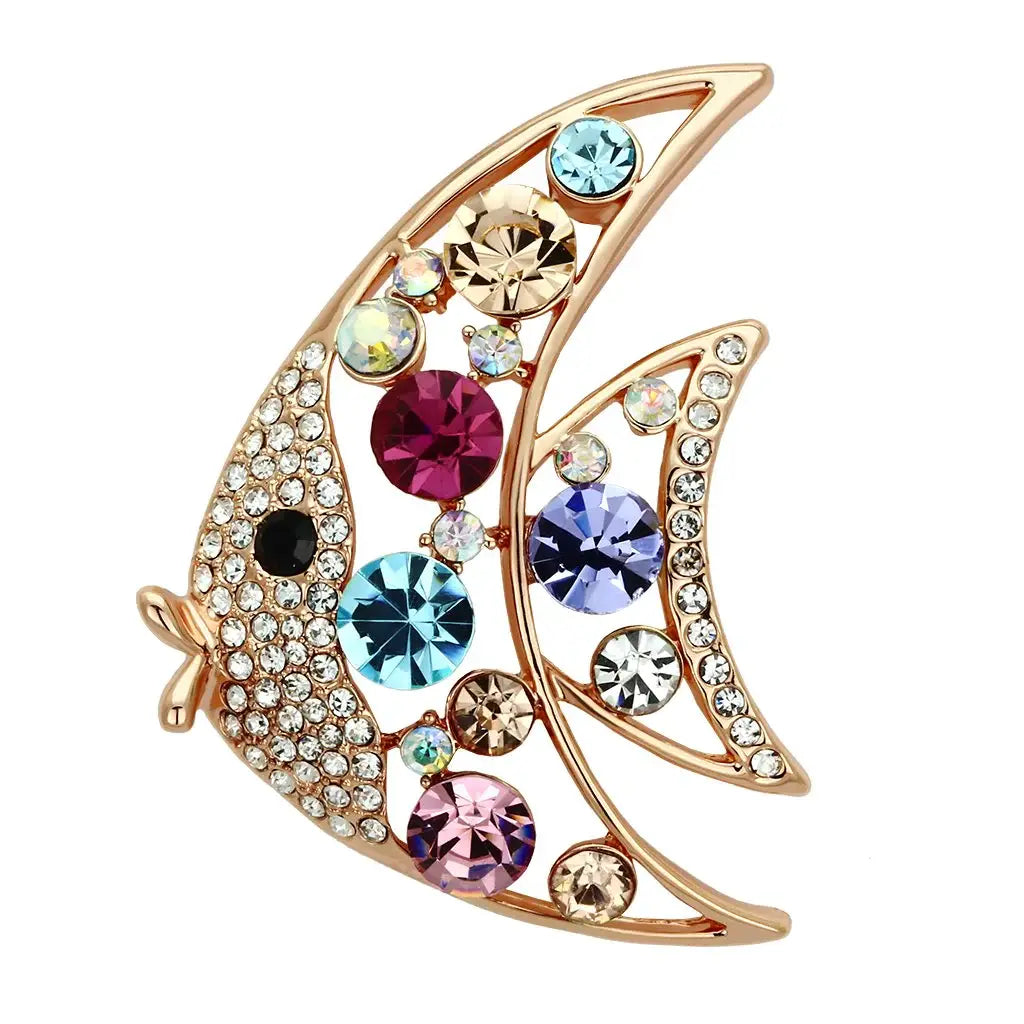 LO2923 - Flash Rose Gold White Metal Brooches with Top Grade Crystal in Multi Color - Alamode - Flyclothing LLC