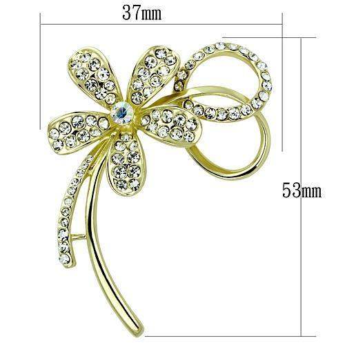 LO2924 - Flash Gold White Metal Brooches with Top Grade Crystal in Clear - Alamode - Flyclothing LLC