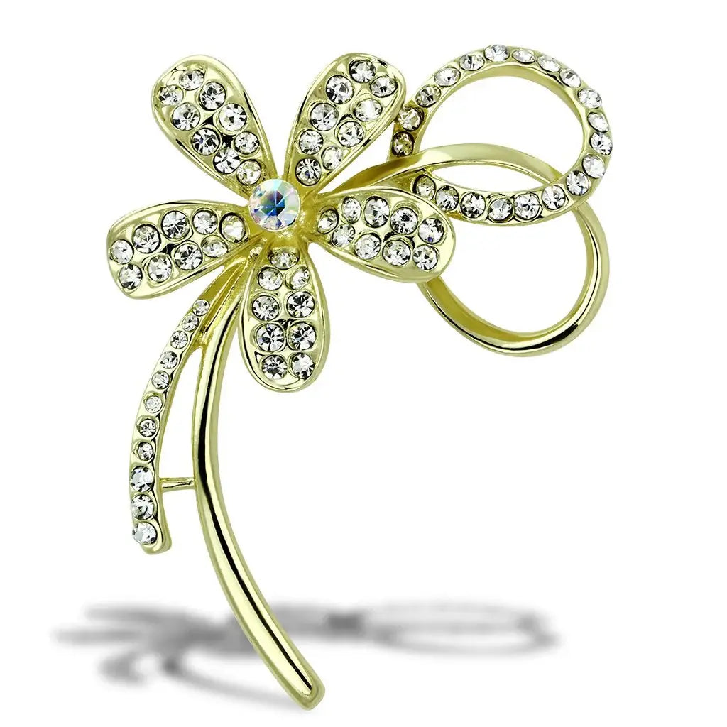 LO2924 - Flash Gold White Metal Brooches with Top Grade Crystal in Clear - Alamode - Flyclothing LLC