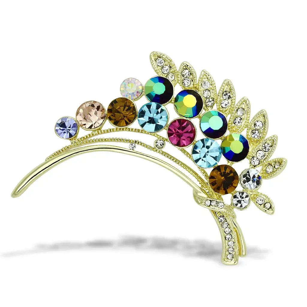 LO2929 - Flash Gold White Metal Brooches with Top Grade Crystal in Multi Color - Alamode - Flyclothing LLC