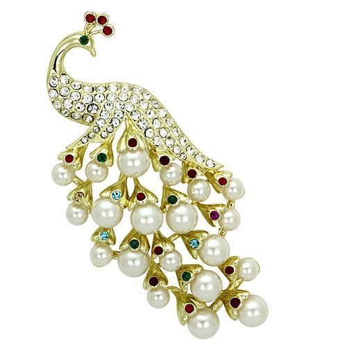 LO2933 - Flash Gold White Metal Brooches with Synthetic Pearl in White - Alamode