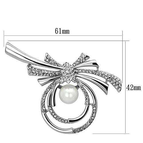 LO2938 - Imitation Rhodium White Metal Brooches with Synthetic Pearl in White - Alamode - Flyclothing LLC