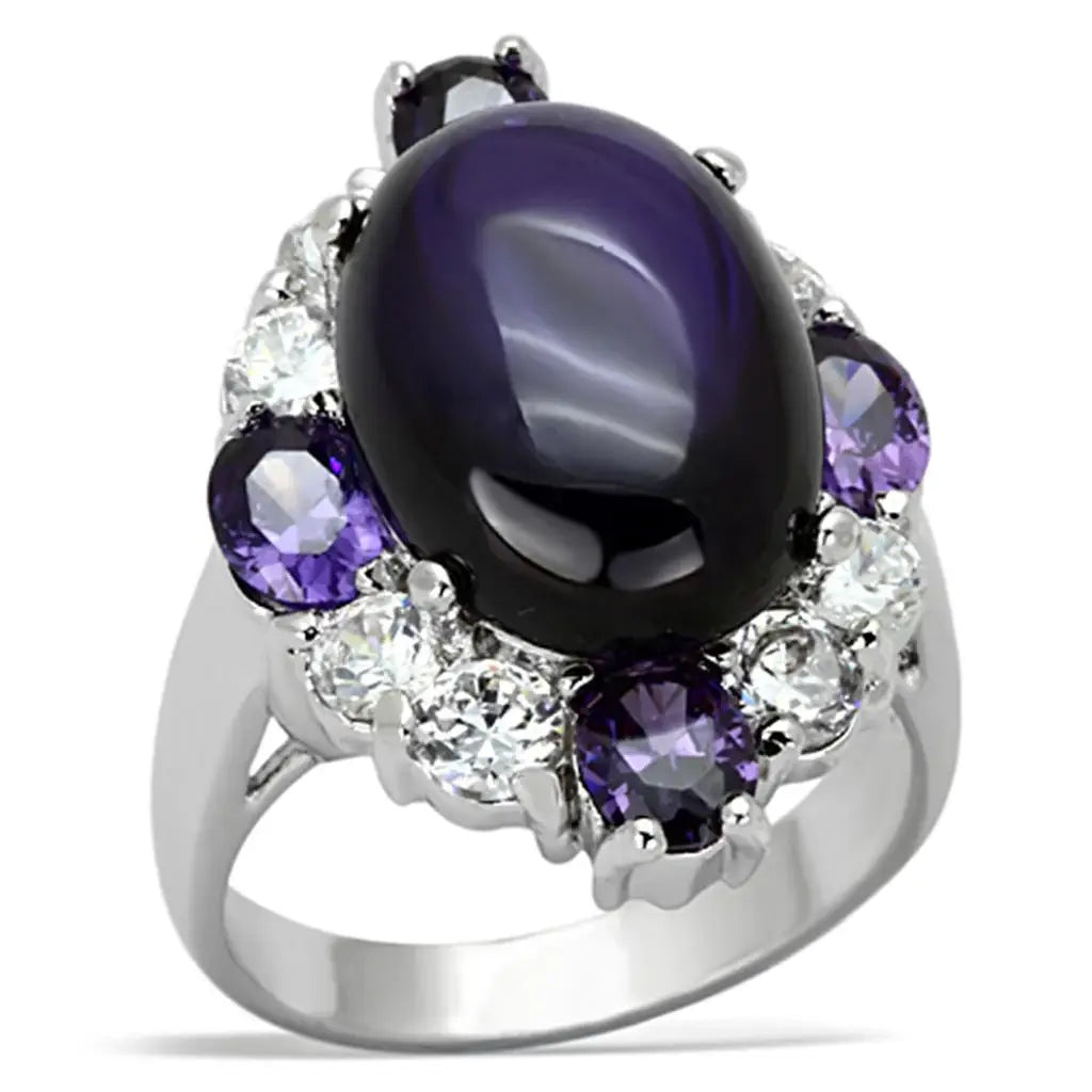 LO2947 - Rhodium Brass Ring with AAA Grade CZ in Fuchsia - Alamode - Flyclothing LLC