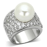LO2951 - Rhodium Brass Ring with Synthetic Pearl in White - Alamode