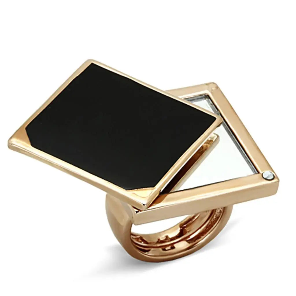 LO2966 - Rose Gold Brass Ring with Synthetic Synthetic Glass in Clear - Alamode - Flyclothing LLC