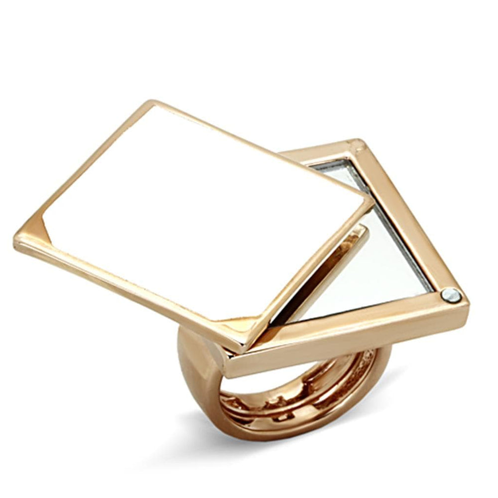 LO2971 - Rose Gold Brass Ring with Synthetic Synthetic Glass in Clear - Alamode