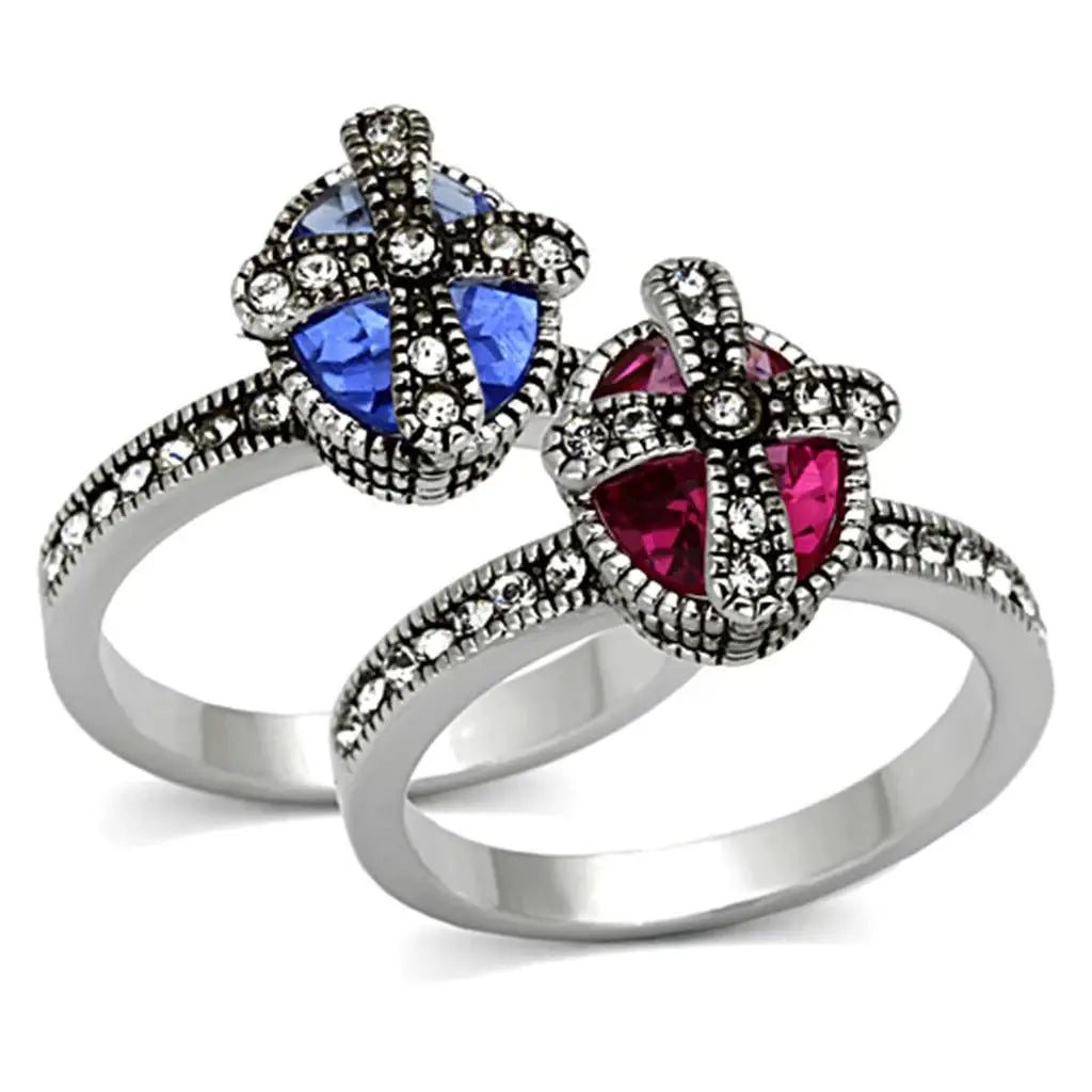 LO2997 - Rhodium Brass Ring with Synthetic Synthetic Glass in Multi Color - Alamode - Flyclothing LLC