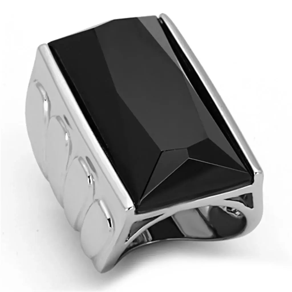 LO3009 - Rhodium Brass Ring with AAA Grade CZ in Black Diamond - Alamode - Flyclothing LLC