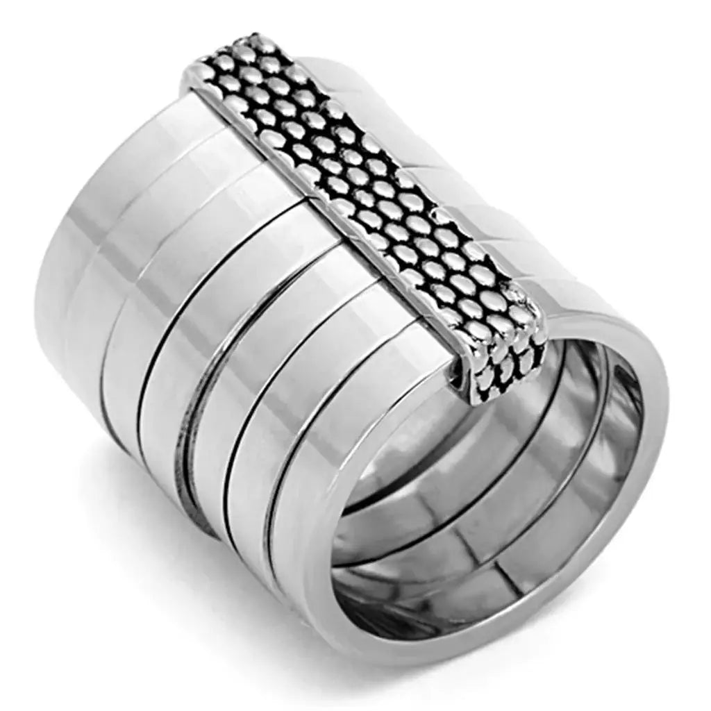 LO3014 - Rhodium Brass Ring with Epoxy in Jet - Alamode - Flyclothing LLC