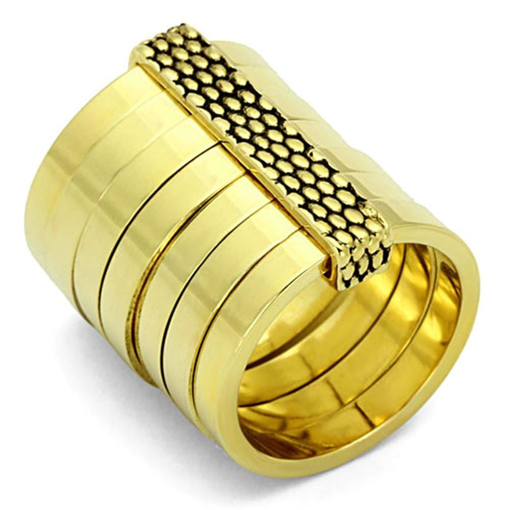LO3018 - Gold Brass Ring with Epoxy  in Jet - Alamode
