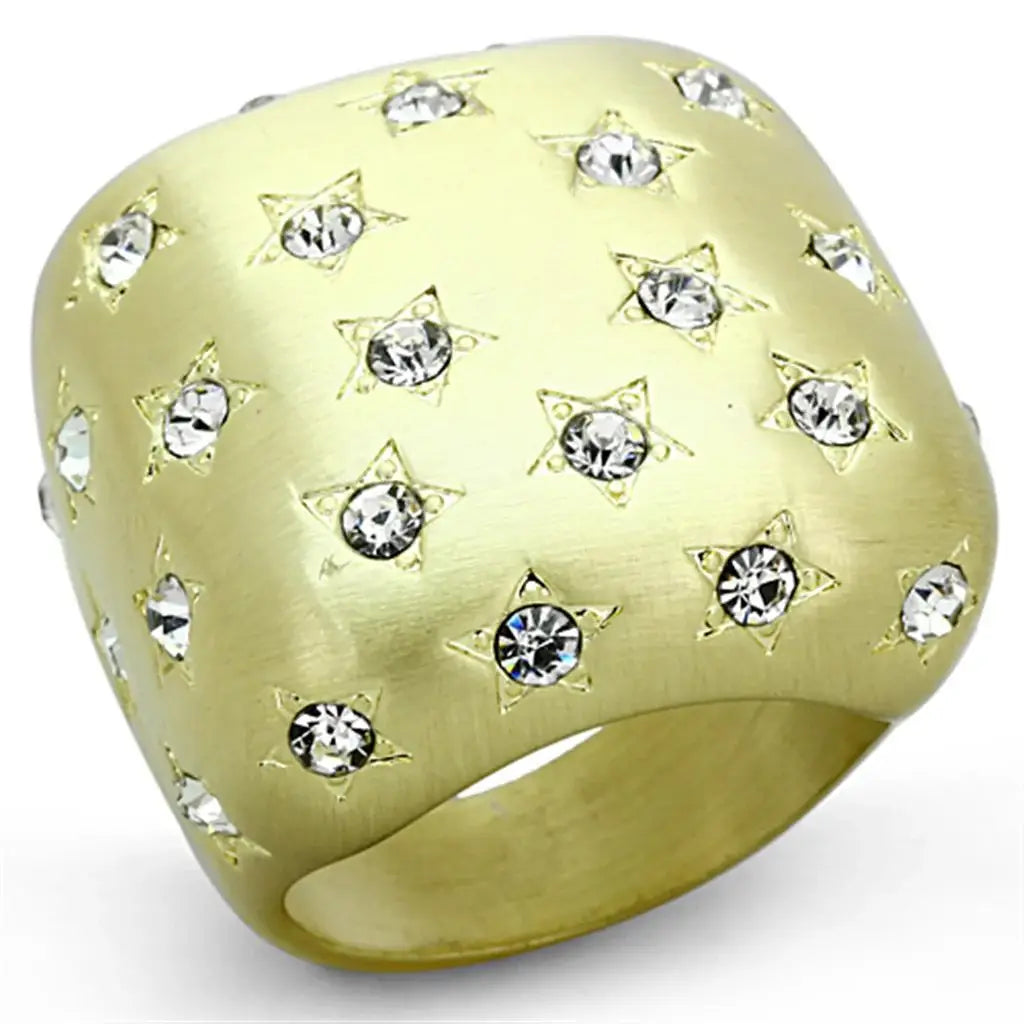 LO3037 - Gold & Brush Brass Ring with Top Grade Crystal in Clear - Alamode - Flyclothing LLC