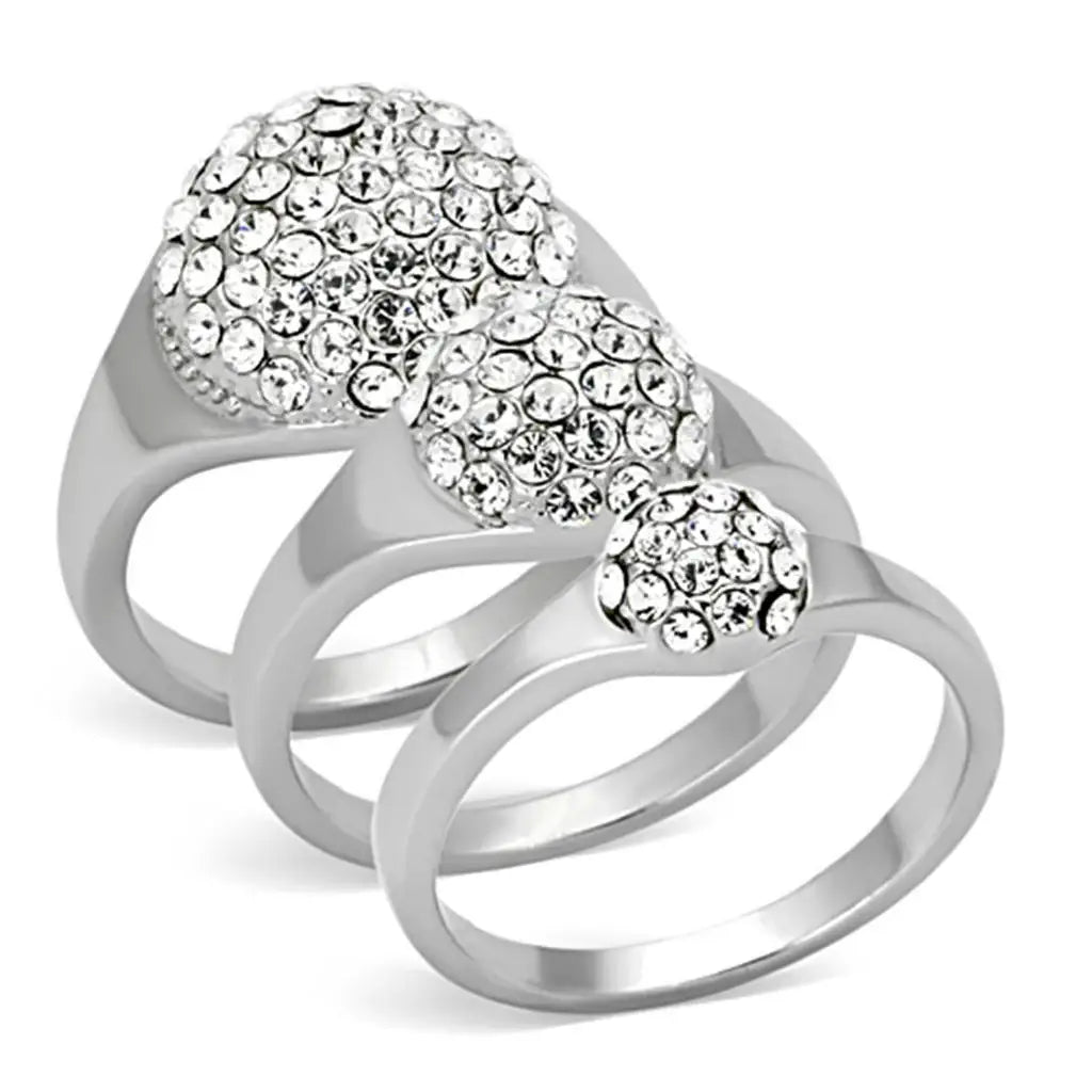 LO3055 - Rhodium Brass Ring with Top Grade Crystal in Clear - Alamode - Flyclothing LLC