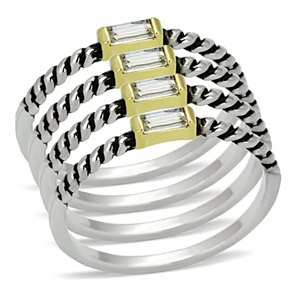 LO3060 - Reverse Two-Tone Brass Ring with Top Grade Crystal in Clear - Alamode - Flyclothing LLC