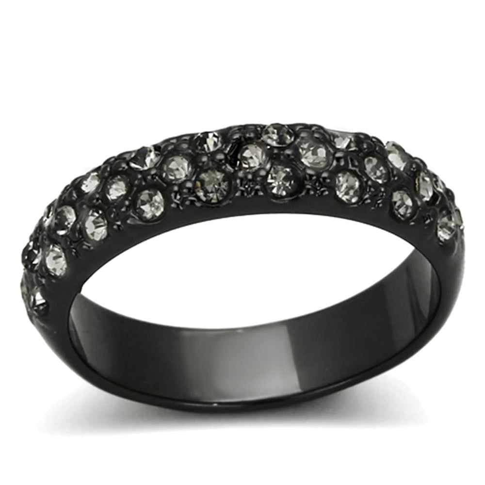 LO3064 - TIN Cobalt Black Brass Ring with Top Grade Crystal  in Black Diamond - Alamode