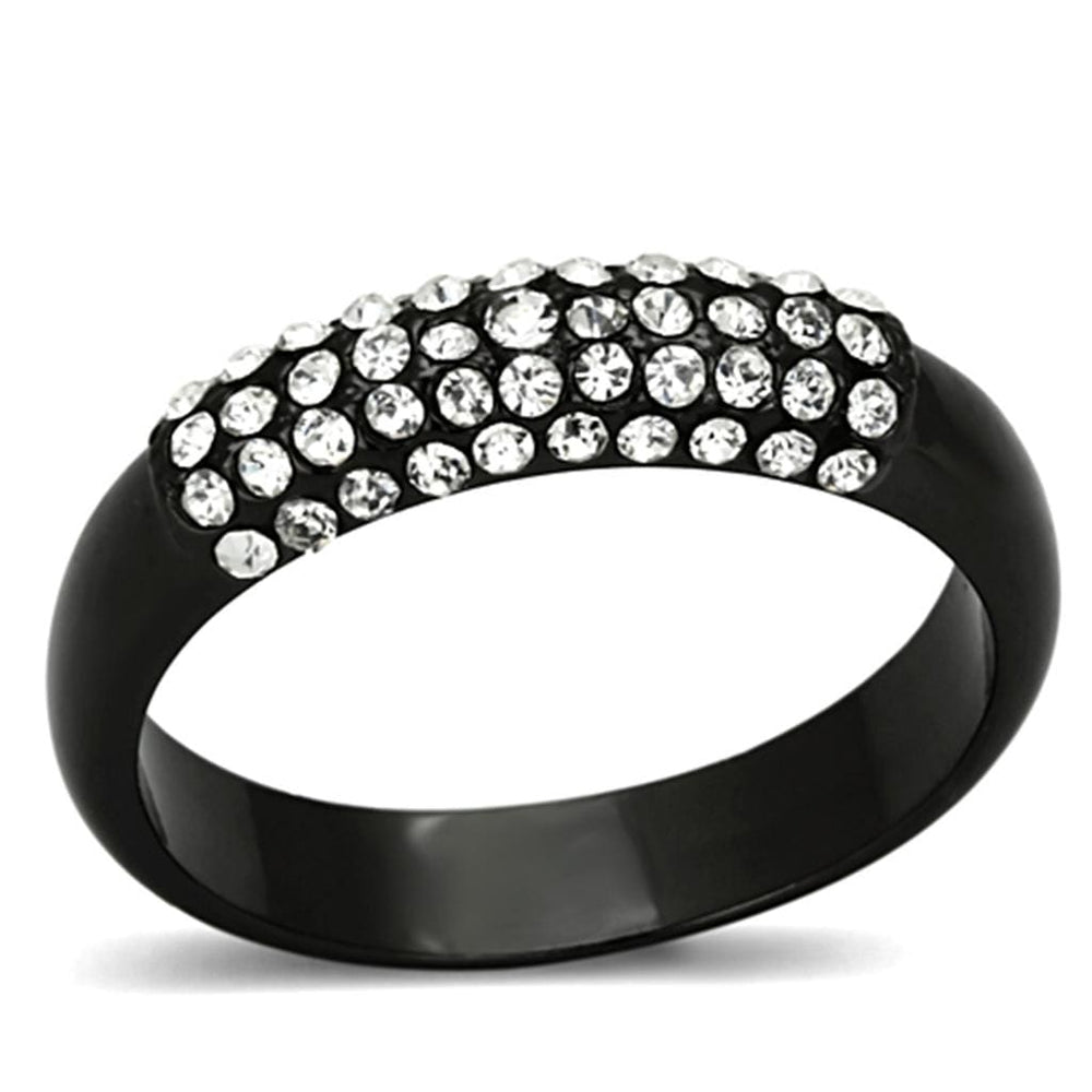 LO3068 - TIN Cobalt Black Brass Ring with Top Grade Crystal  in Clear - Alamode